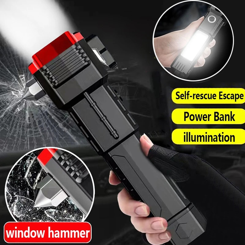 Description Picture 3 of itemLED Flashlights Tactical Torch Rechargeable Portable Spotlight Long-Range Camping Flashlight With Safety Hammer COB Sidelight